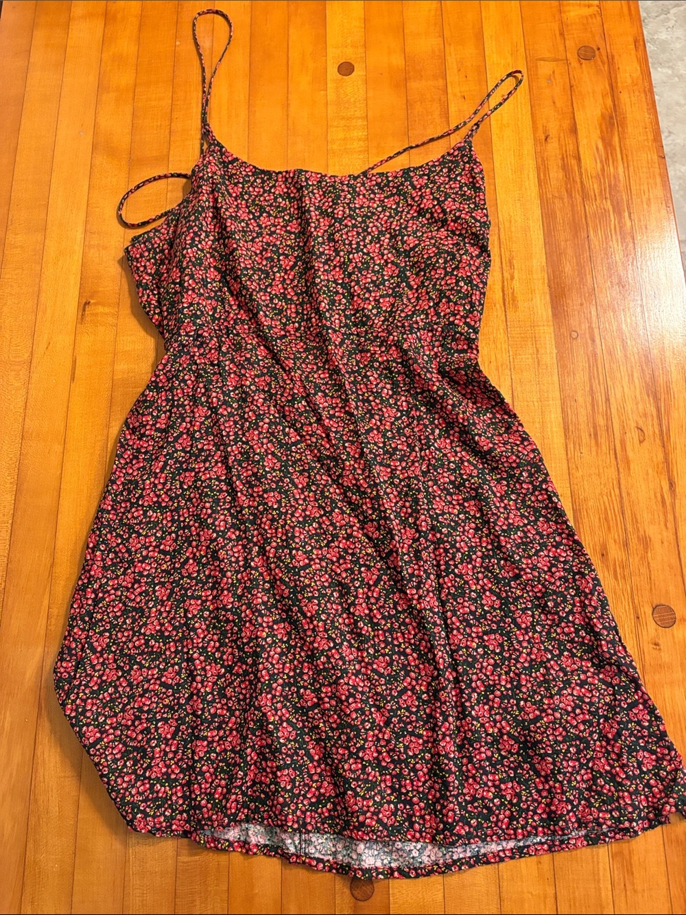 Free People Black Mini Slip with Pink Floral Scatter